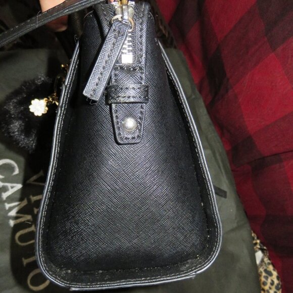 Vince Camuto Black Italian Leather Tote Handbag Crossbody w/ orig charm & tassel - Picture 3 of 15